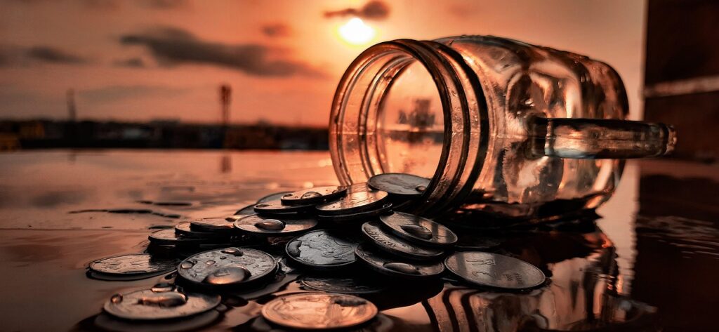 sunset, glass, coin, nature, sun, water, ethics